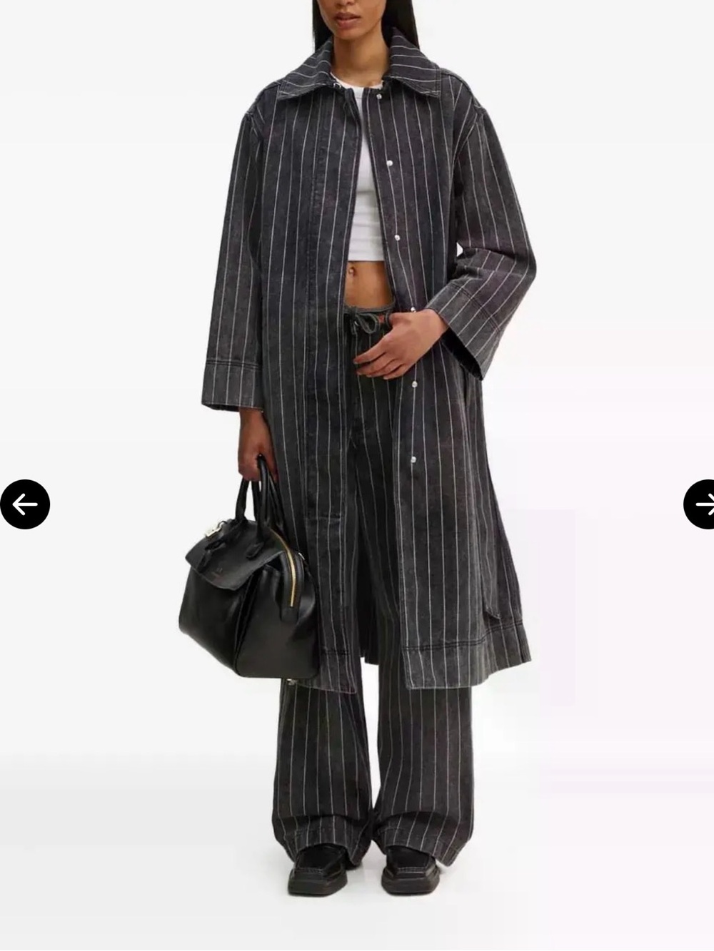 Day Birger et Mikkelsen Pinstripe Long Jean cotton Coat in Charcoal size US 4